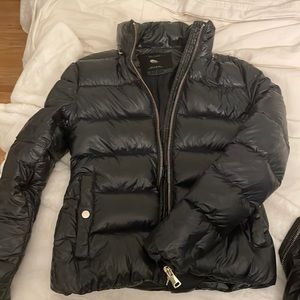 Zara dark navy slim fitted down puffer jacket without hood